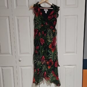California Krush Tropical Hibiscus Chiffon Midi Dress – Size Small – NWOT